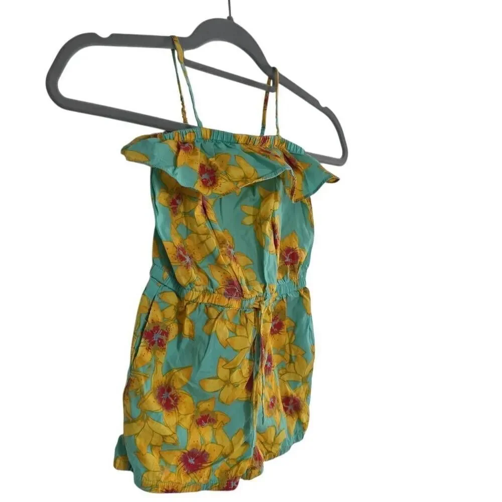 Gap Girl's Size 3T Blue Yellow Tropical Floral Print Romper